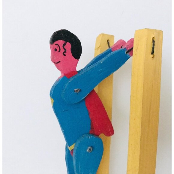Vintage Handmade Wooden Flip Toy Artisan Folk Art Superhero Character Toy - Picture 3 of 11